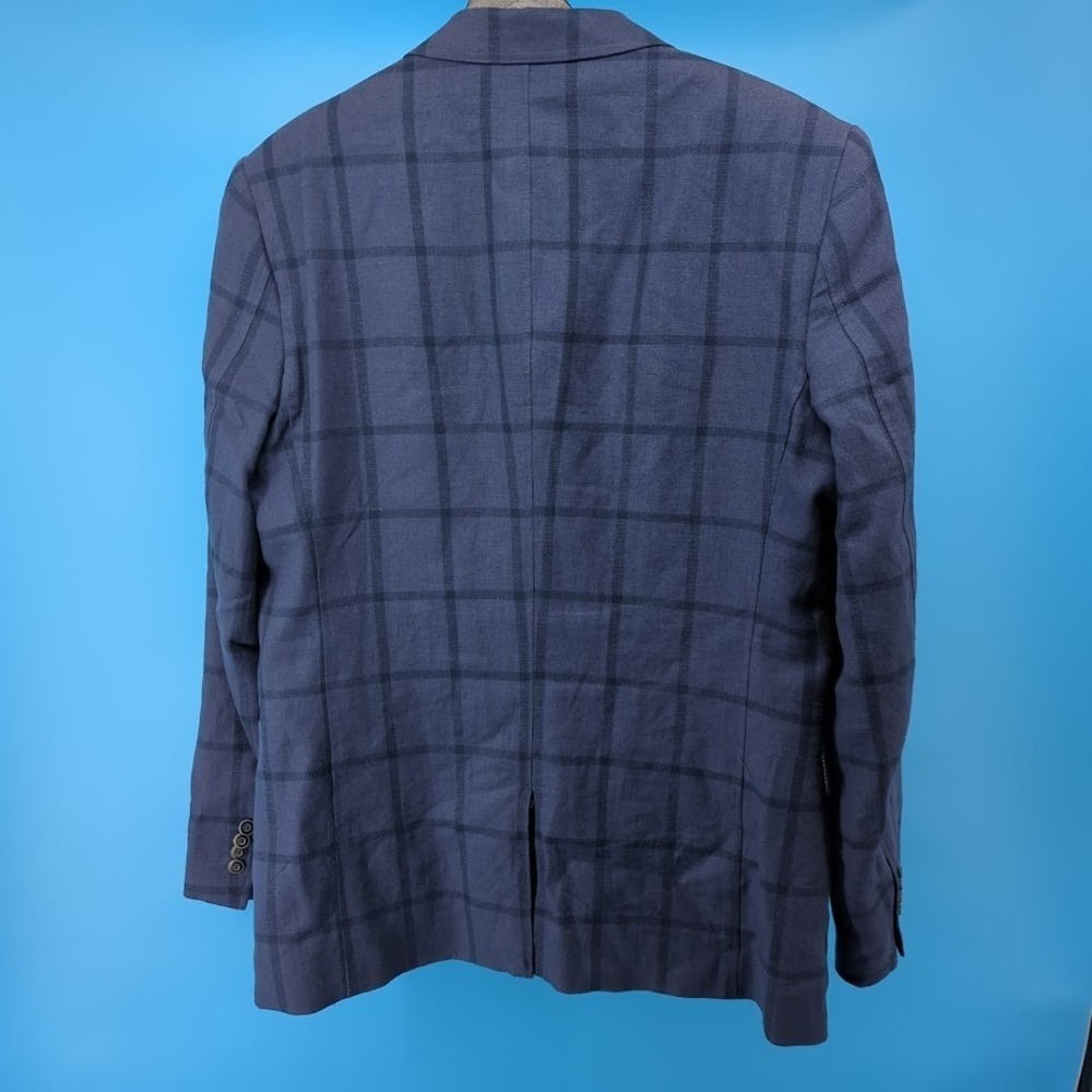 Johnston & Murphy Linen Blend Sport Coat Blazer Blue Windowpane Men's Medium - Picture 2 of 15